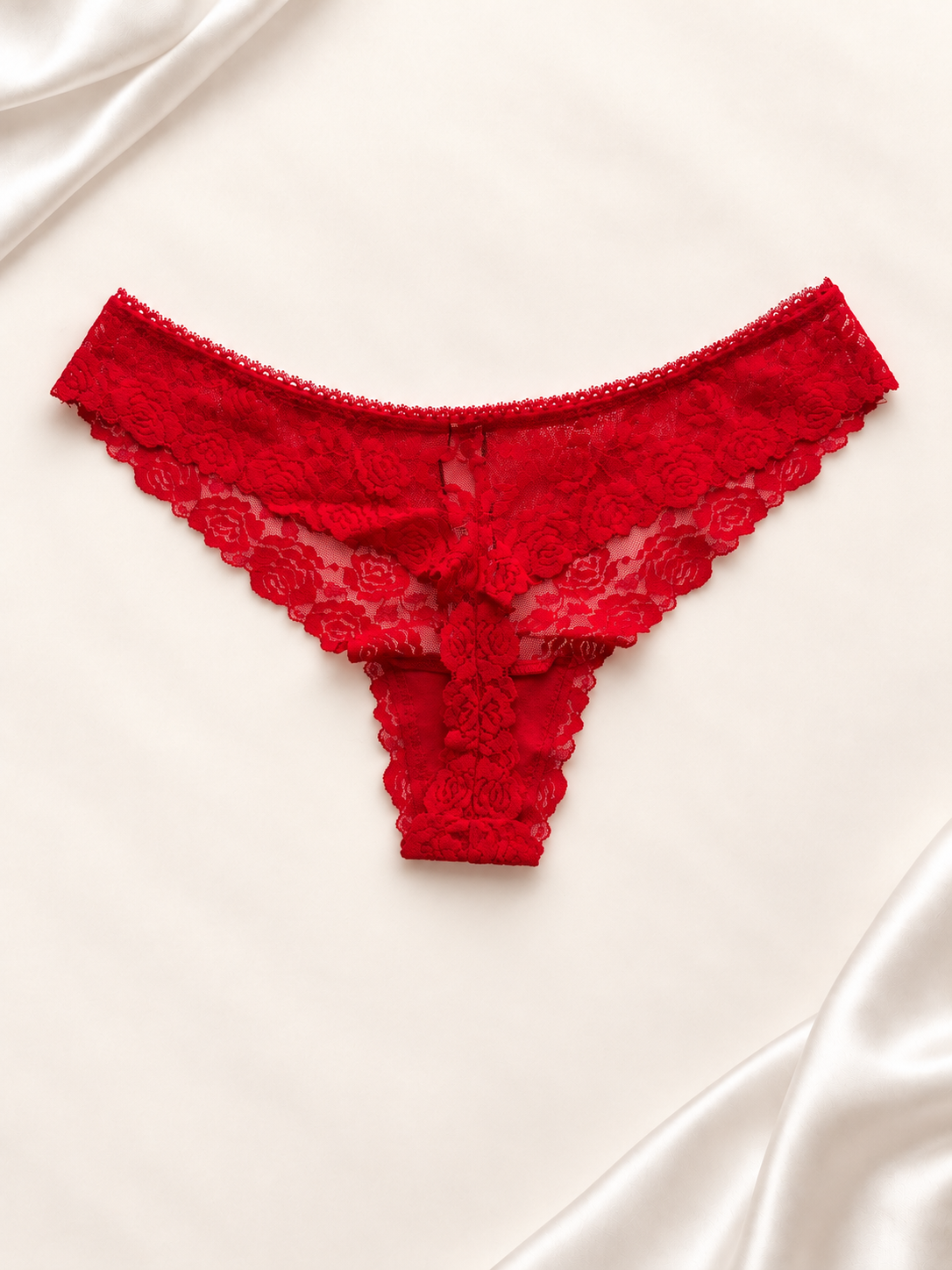Panti V'S Rojo con encaje festoneado, vista posterior