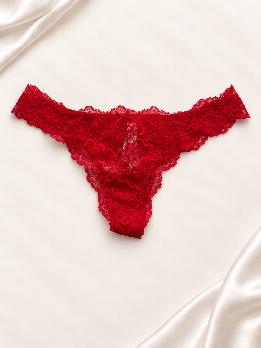Panti V'S Rojo de encaje floral, vista posterior