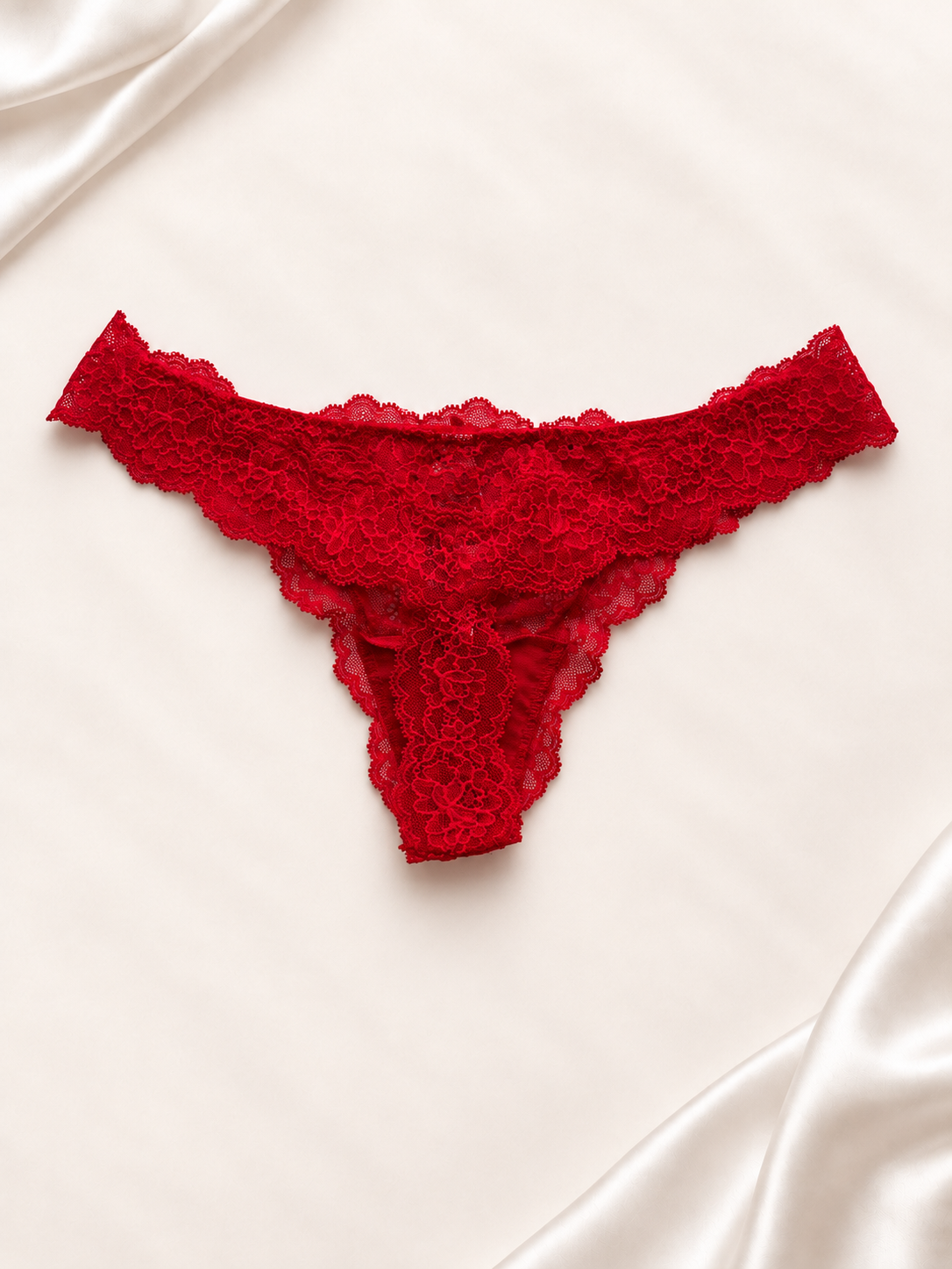 Panti V'S Rojo de encaje floral, vista frontal