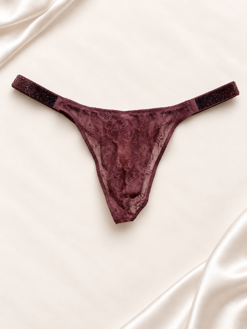 Panti V'S Bordó aterciopelado de tiras finas, vista frontal