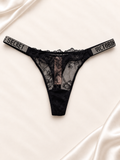 Panti V'S Negro de encaje con bandas Victoria's Secret, vista frontal