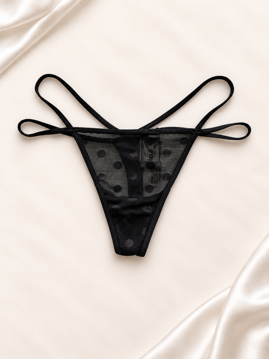 Panti V'S Negro de tul con lunares y tiras dobles, vista frontal