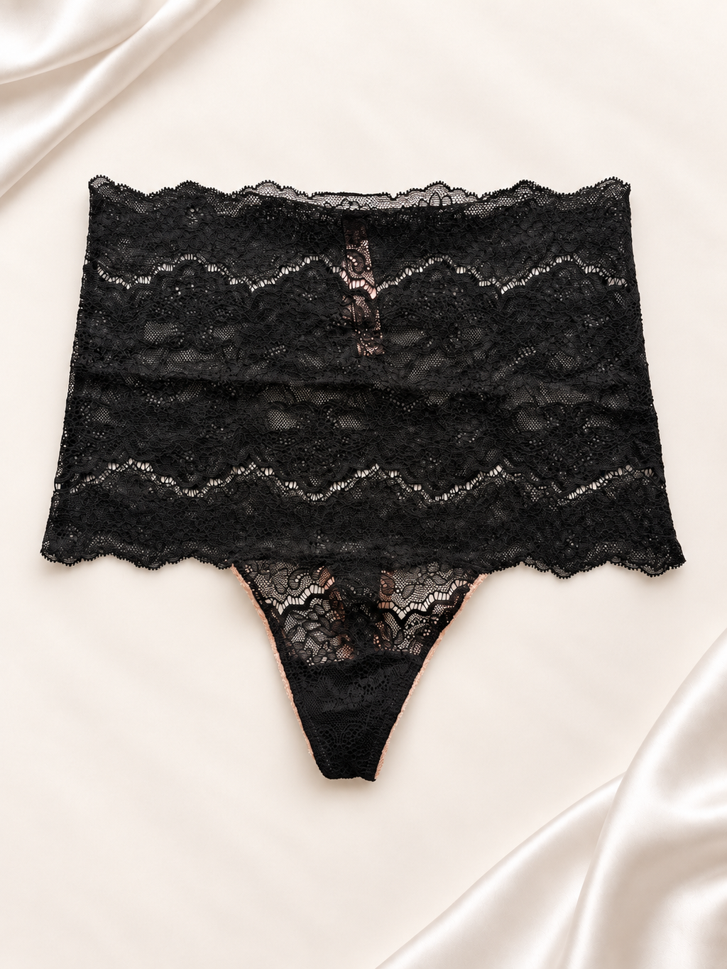 Panti V'S Negro de cintura alta con encaje, vista posterior
