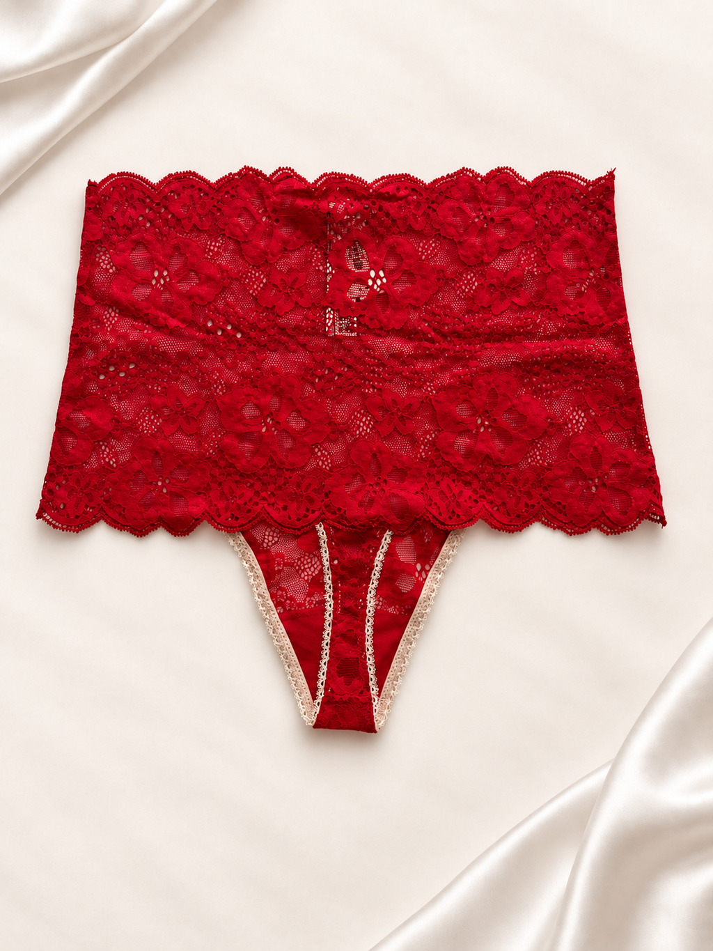 Panti V'S Rojo de cintura alta con encaje, vista posterior