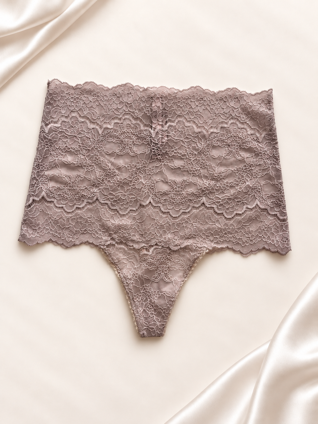 Panti V'S Rosa grisáceo de cintura alta con encaje, vista frontal