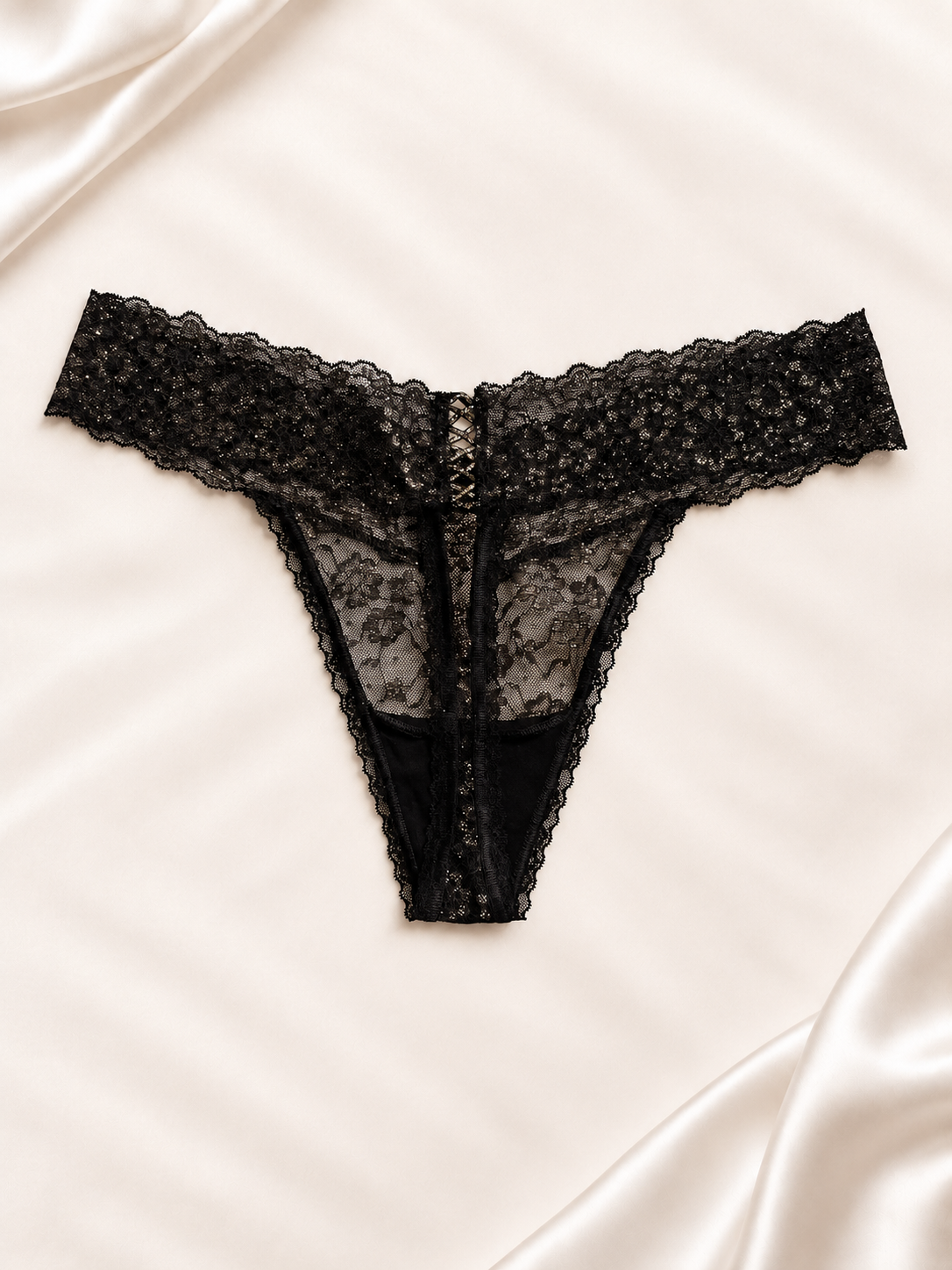 Frente de Panti V'S negro de encaje con cintura ancha