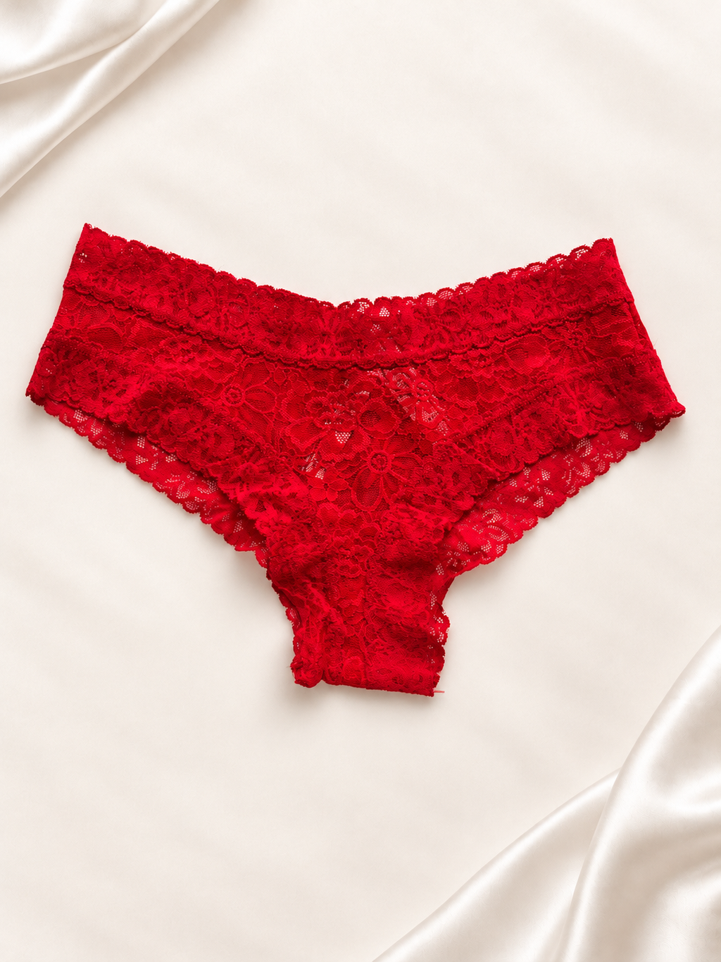 Panti V'S Rojo de encaje floral, frente