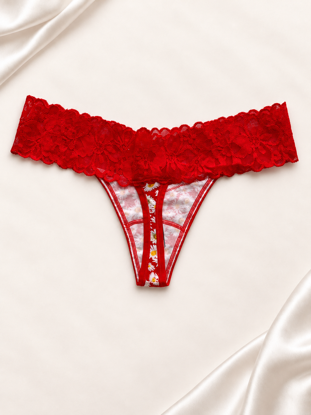 Panti V'S Rojo con flores y encaje, dorso