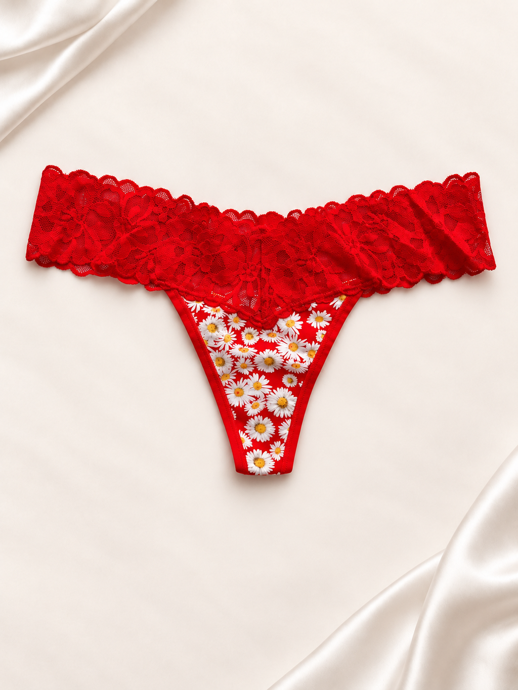 Panti V'S Rojo con flores y encaje, frente