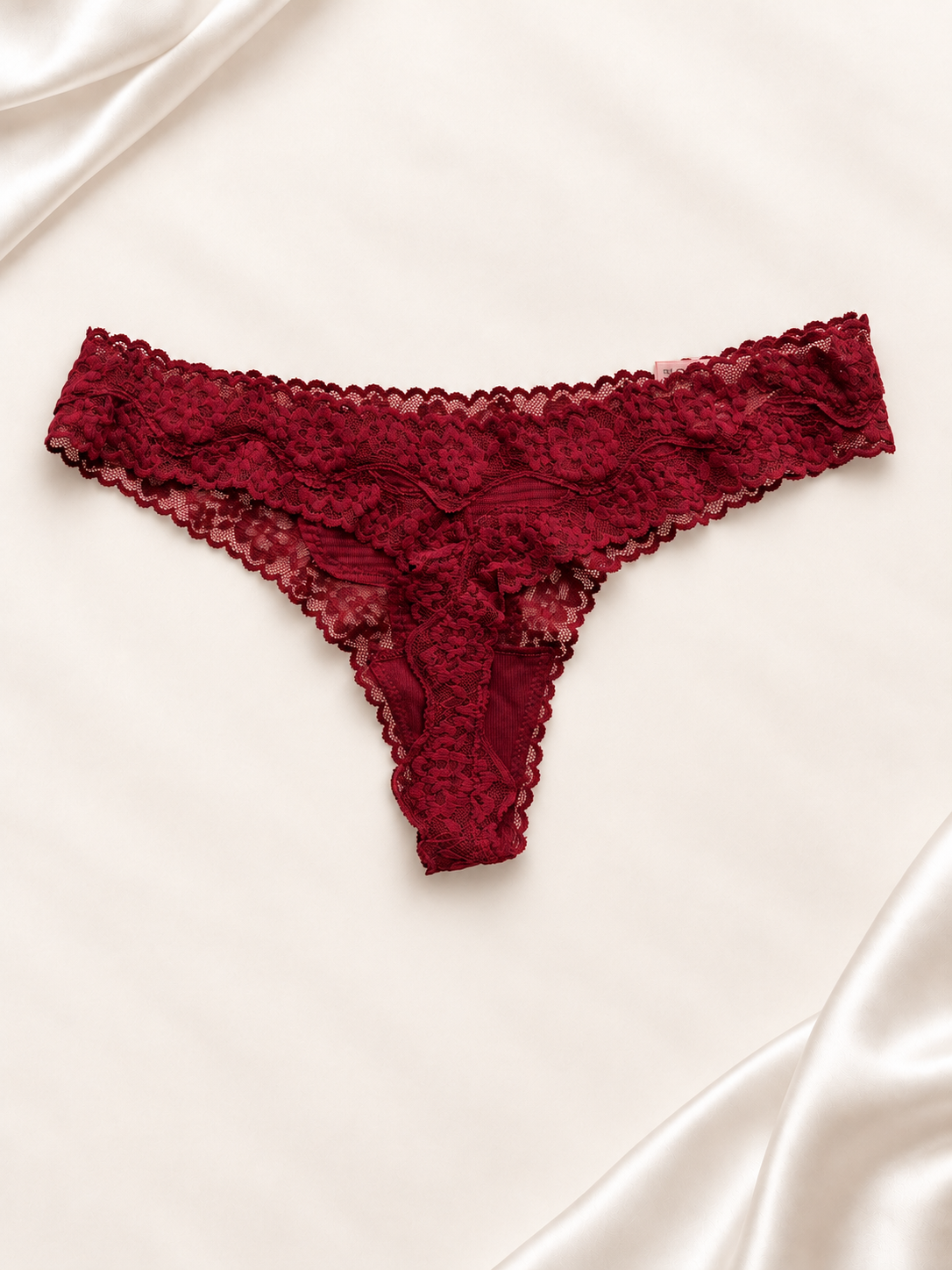 Panti V'S Bordó de encaje con moño, dorso