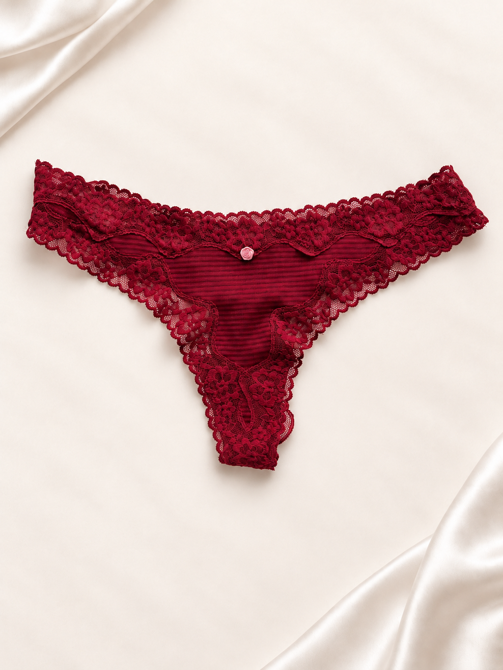 Panti V'S Bordó de encaje con moño, frente