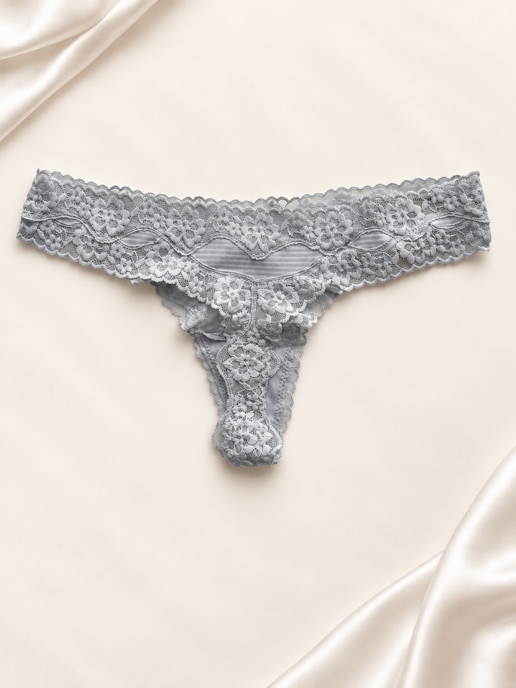 Panti V'S Gris claro de encaje con moño, dorso