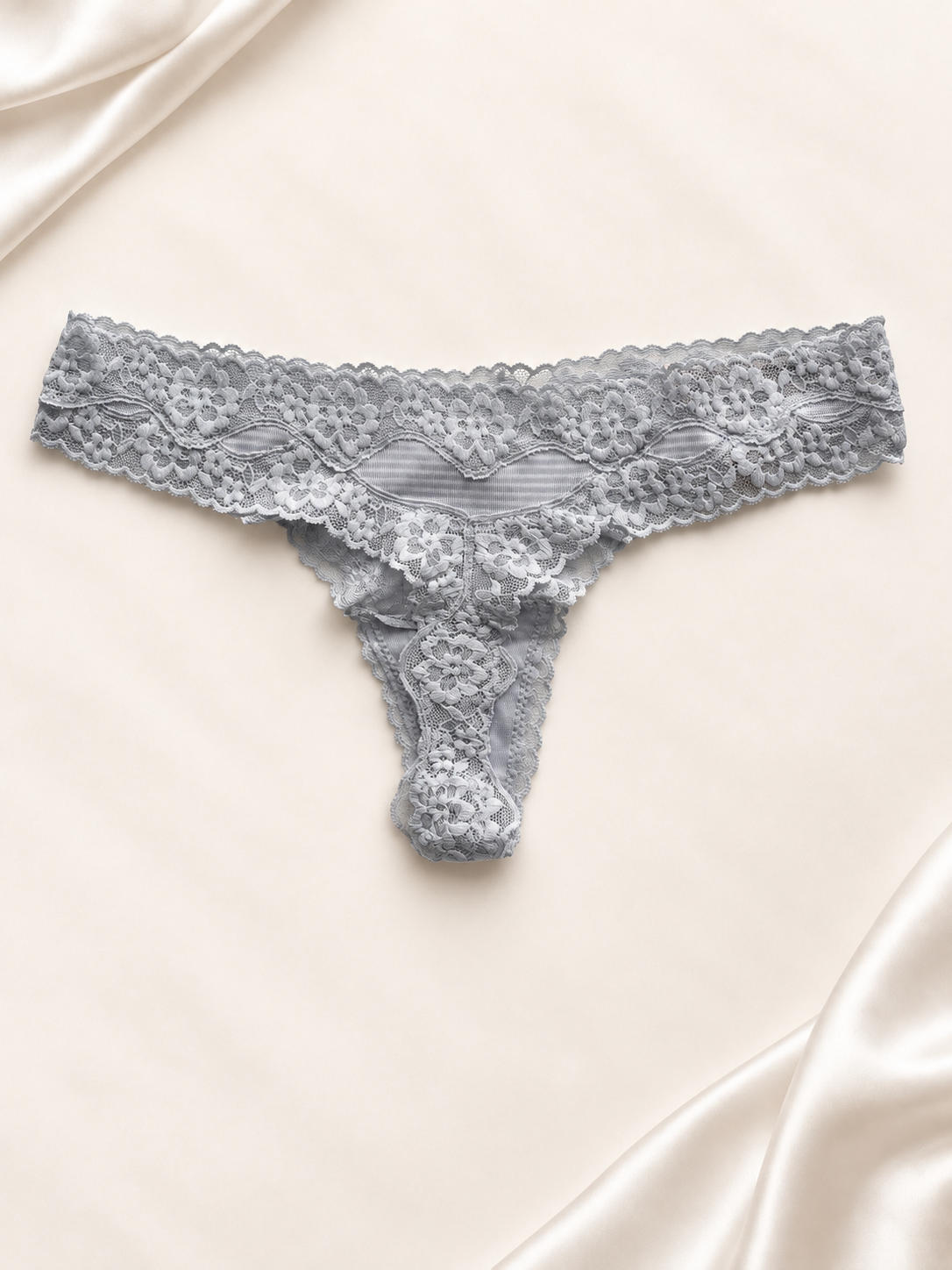 Panti V'S Gris claro de encaje con moño, dorso