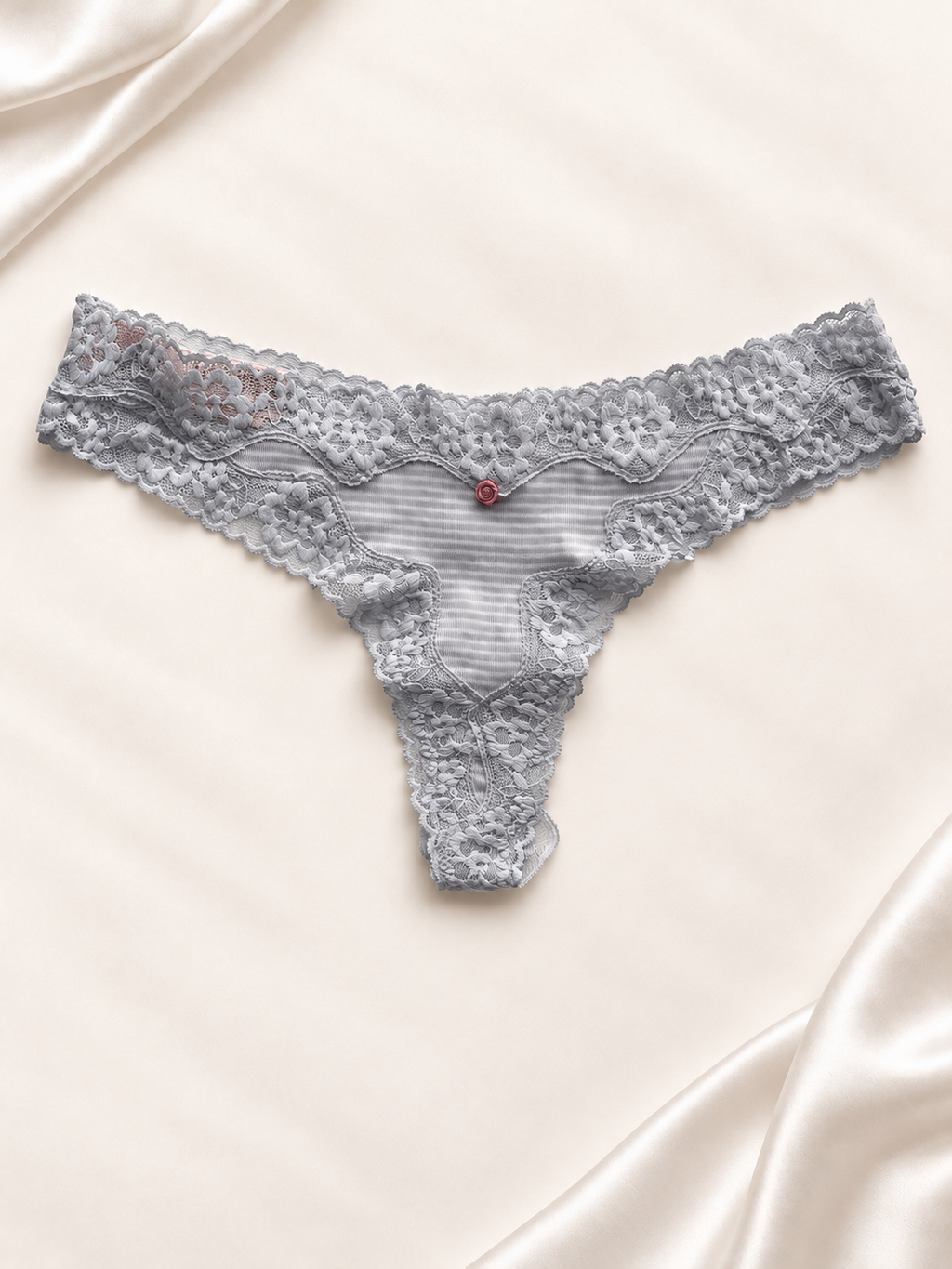 Panti V'S Gris claro de encaje con moño, frente