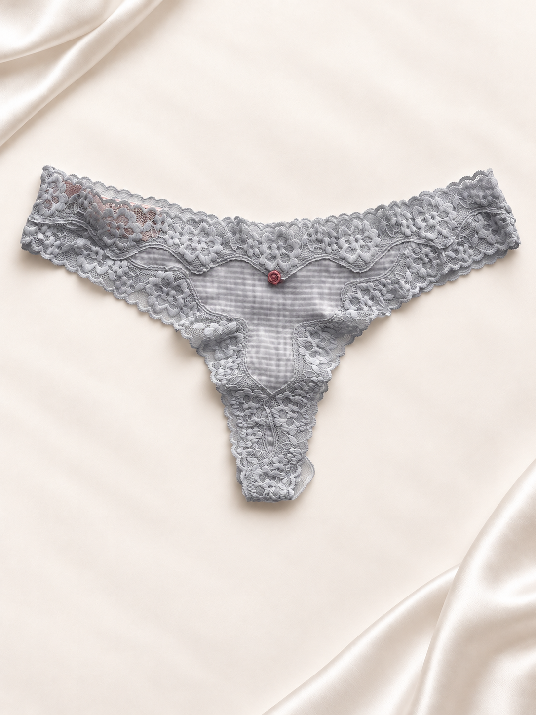 Panti V'S Gris claro de encaje con moño, frente