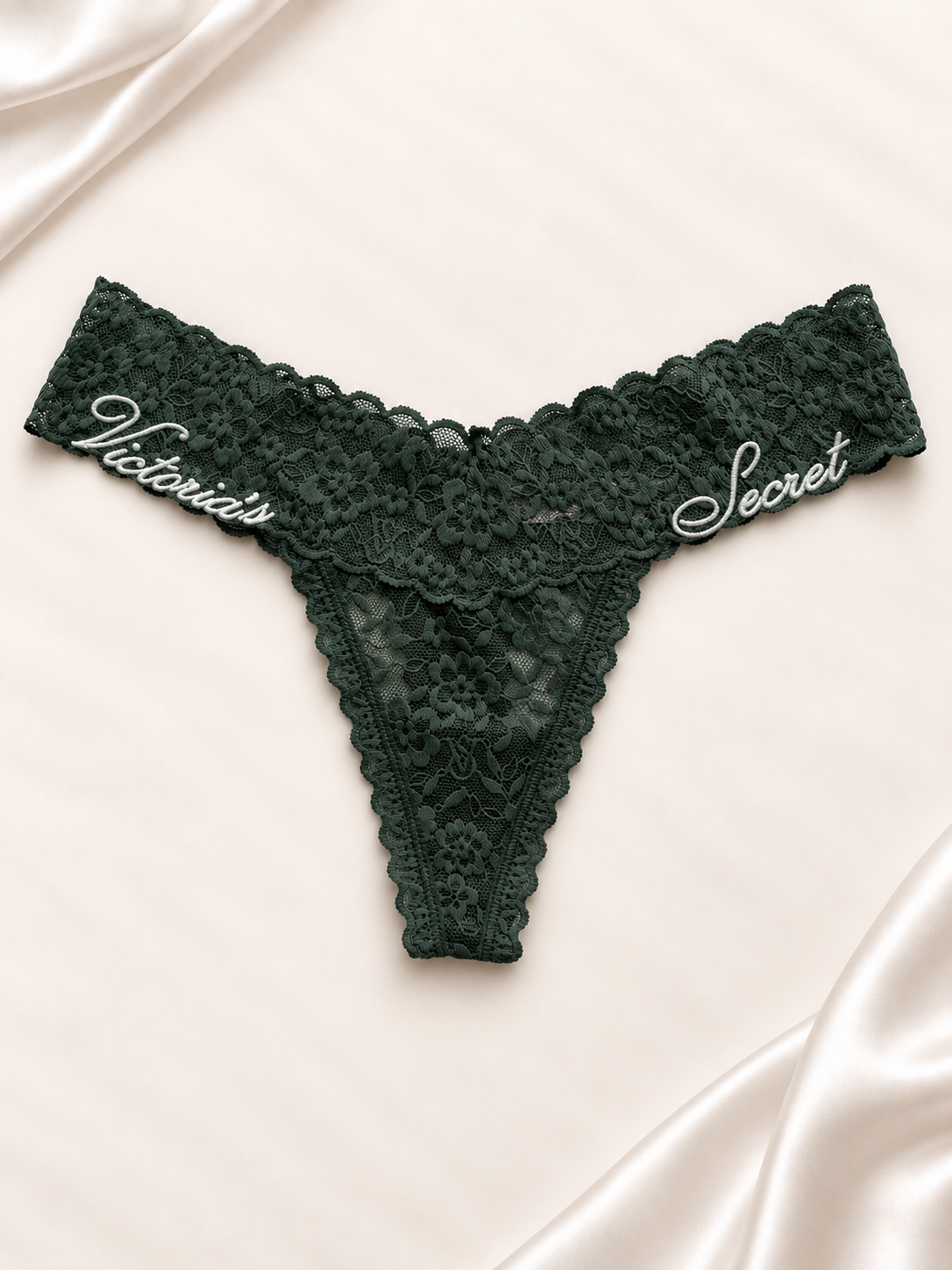 Panti V'S de encaje floral Verde oscuro, frente