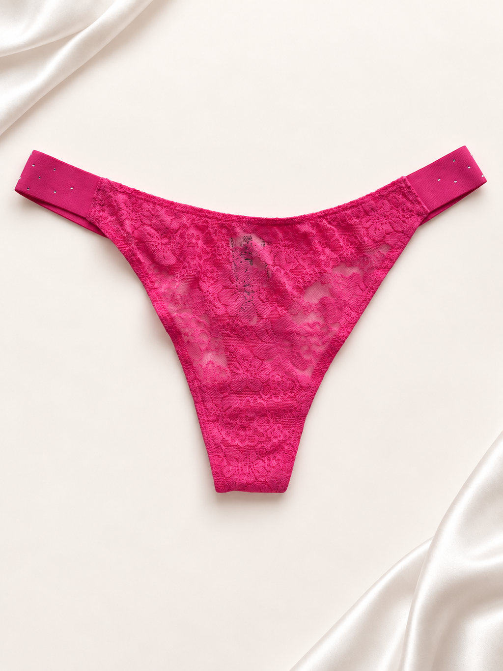 Panti de encaje con cintura de lunares fucsia, frente