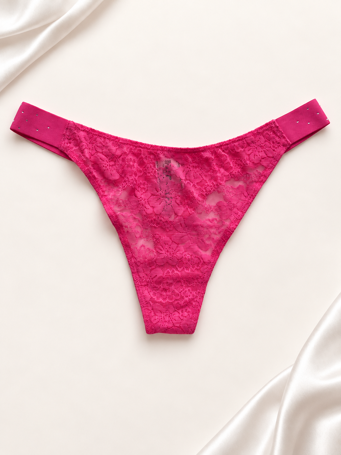 Panti de encaje con cintura de lunares fucsia, frente