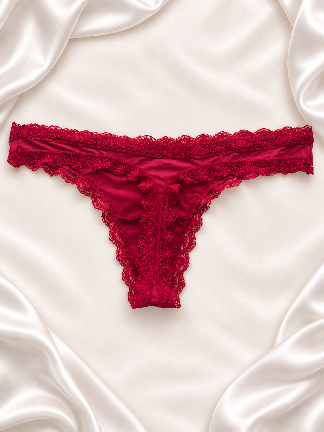 Panti rojo de encaje floral, vista posterior