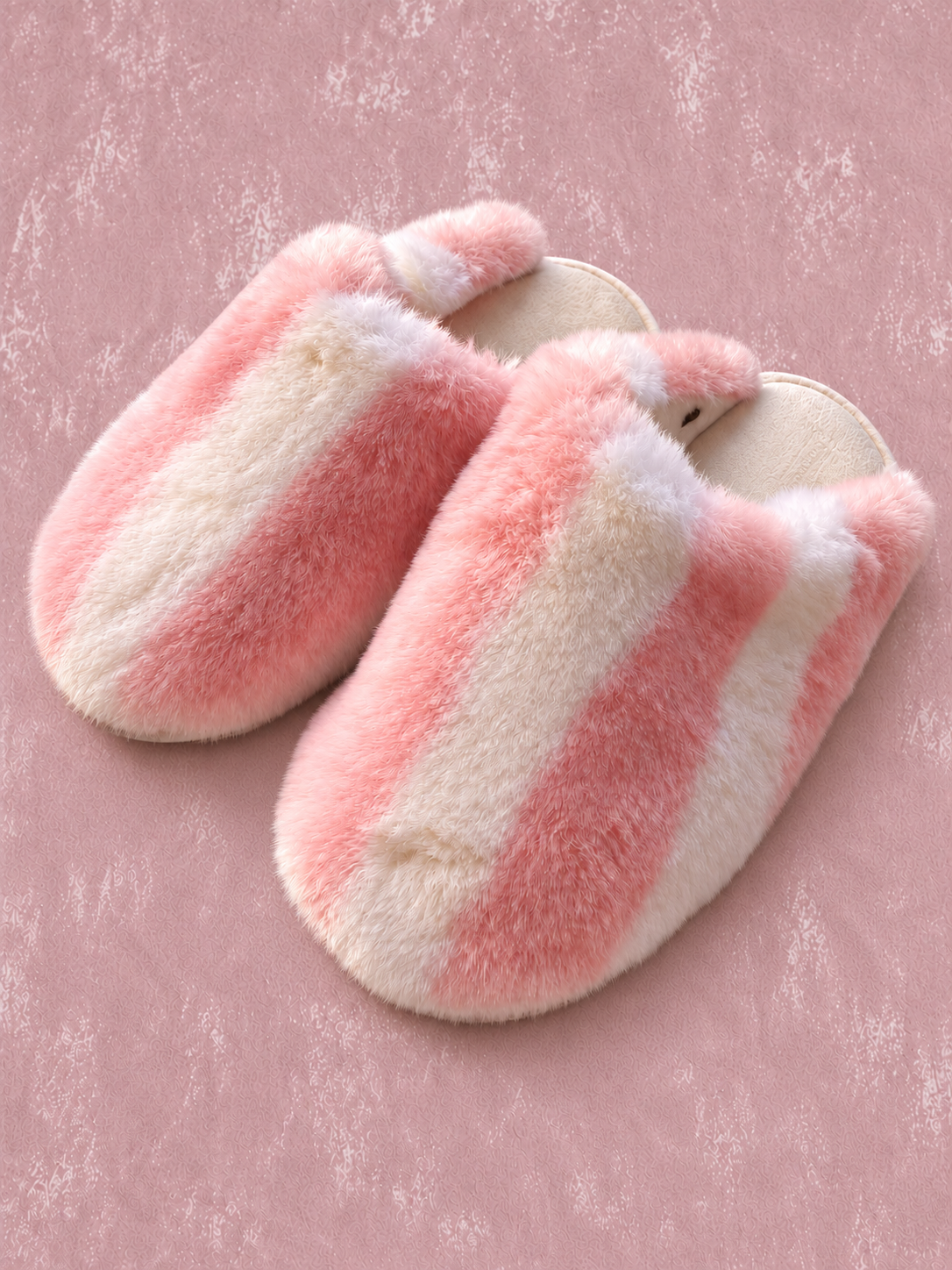 Pantuflas V'S rosa y blanco con interior de peluche - vista lateral