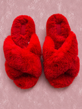 Pantuflas Plush Cruzadas Rojas Ultra Suaves — vista 1