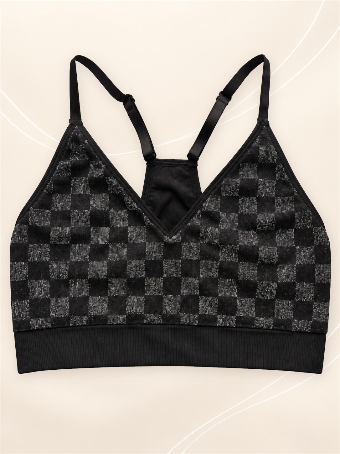 Top deportivo negro con cuadros gris oscuro - frente