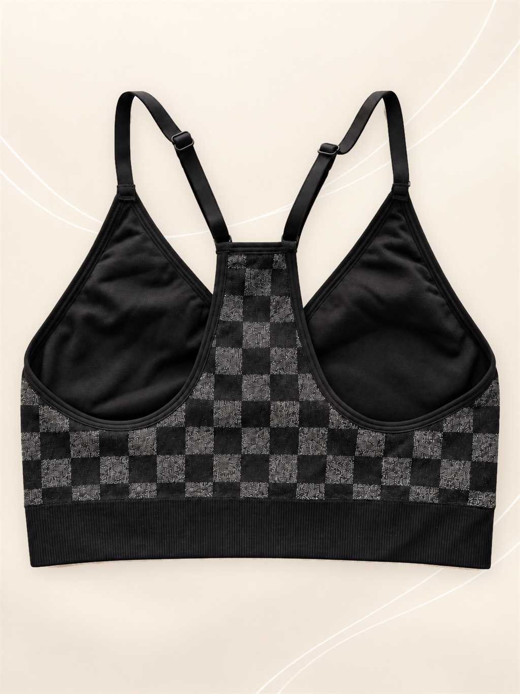 Top deportivo negro con cuadros gris oscuro - dorso