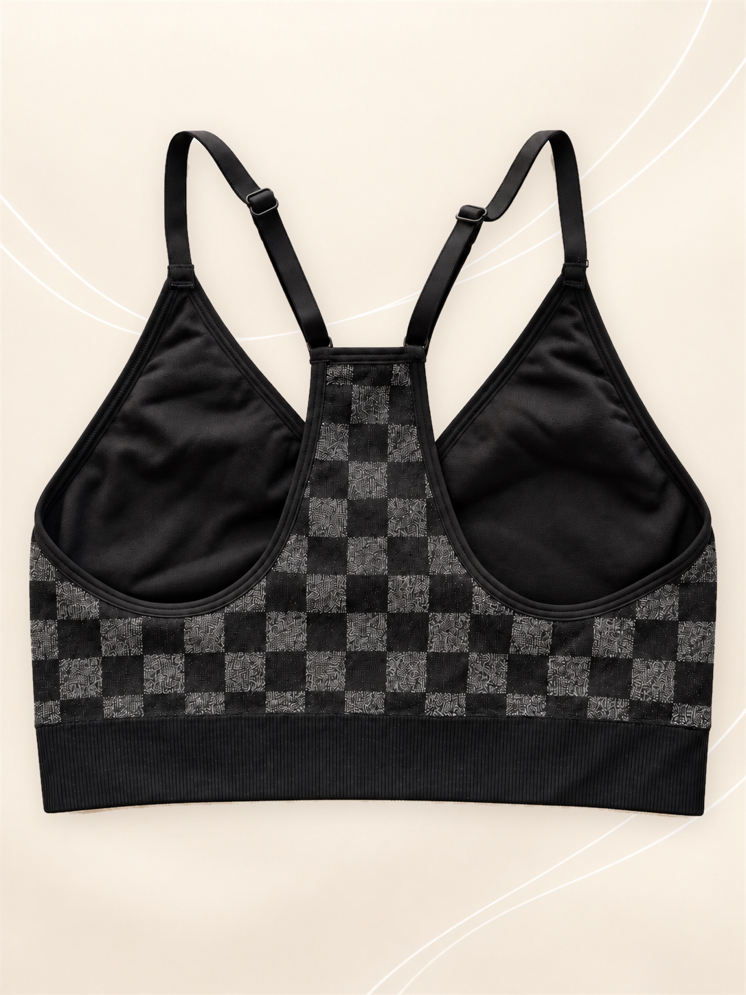 Top deportivo negro con cuadros gris oscuro - dorso