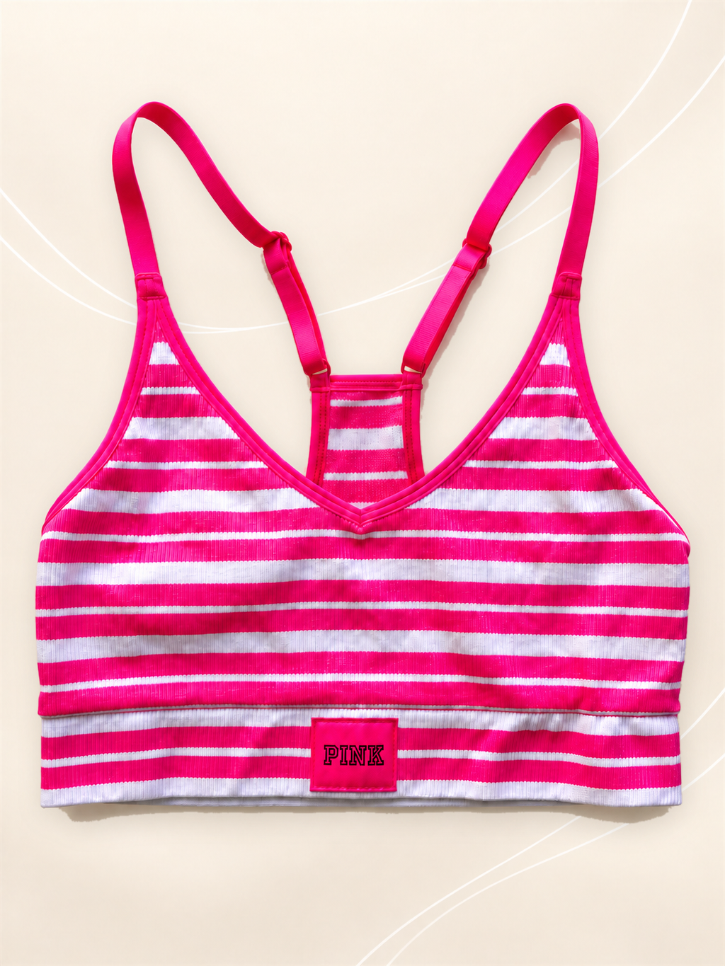 Top deportivo PINK rayado rosa y blanco - frente