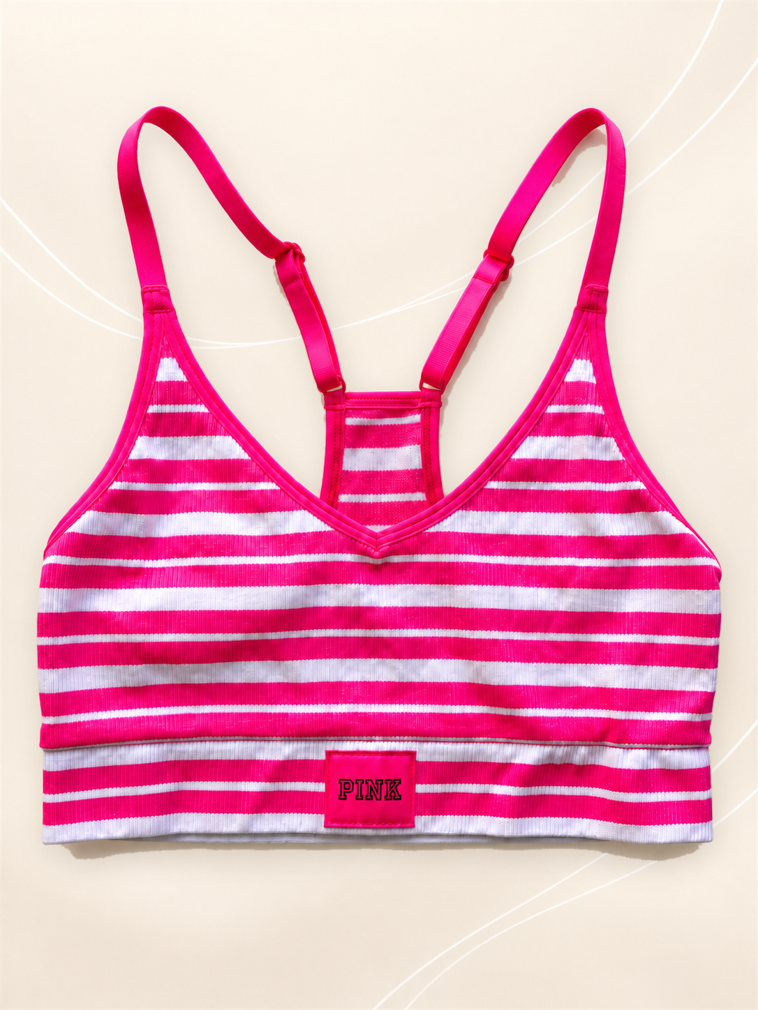 Top deportivo PINK rayado rosa y blanco - frente