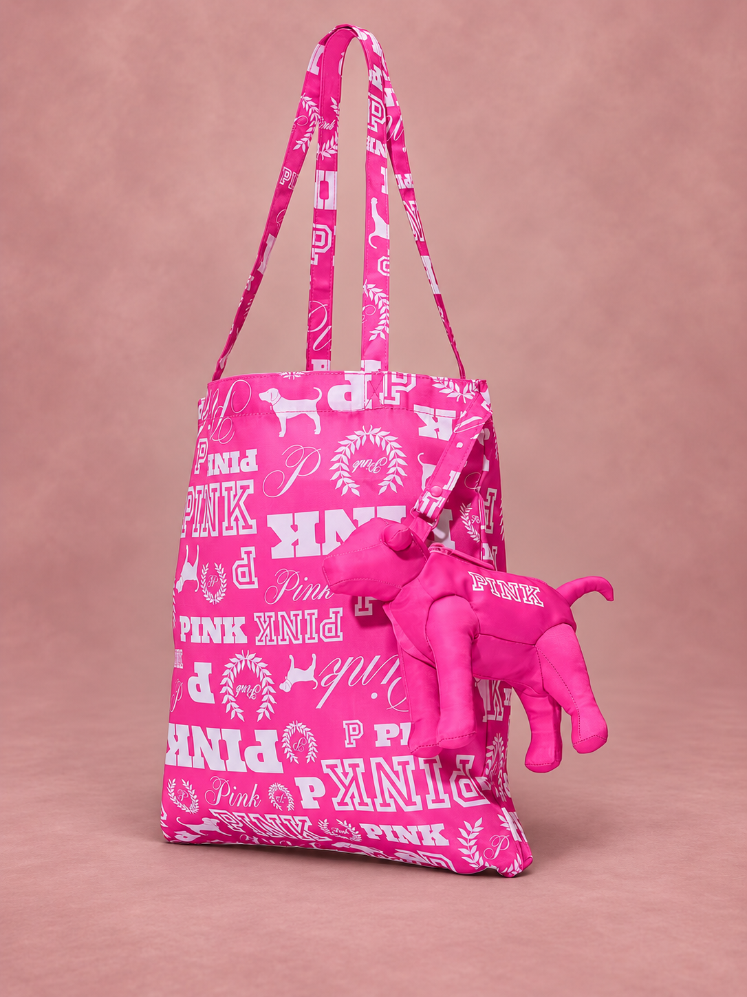 Bolso tote PINK fucsia estampado con estuche de perrito