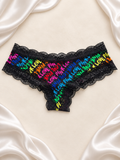 Panti negro de encaje con estampado multicolor, frente