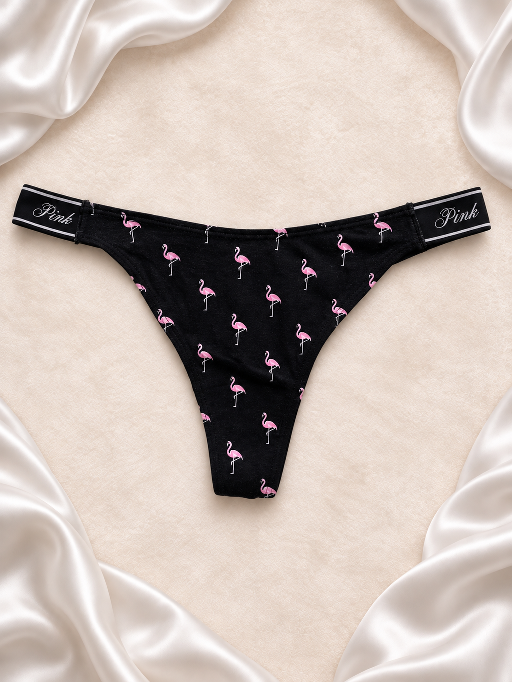 Panti Pink negro con estampado de flamencos, vista dos