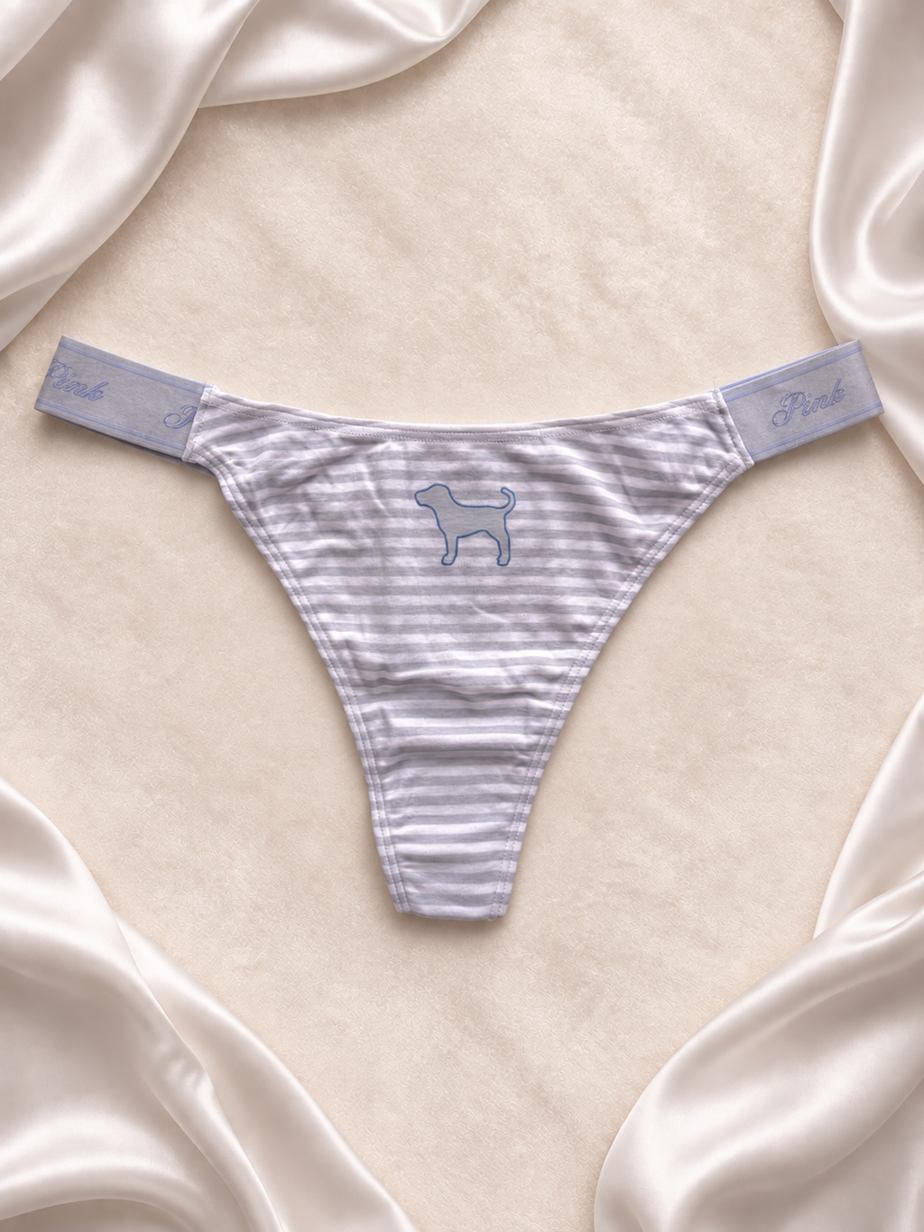 Panti Pink rayado gris con logo perrito, vista dos