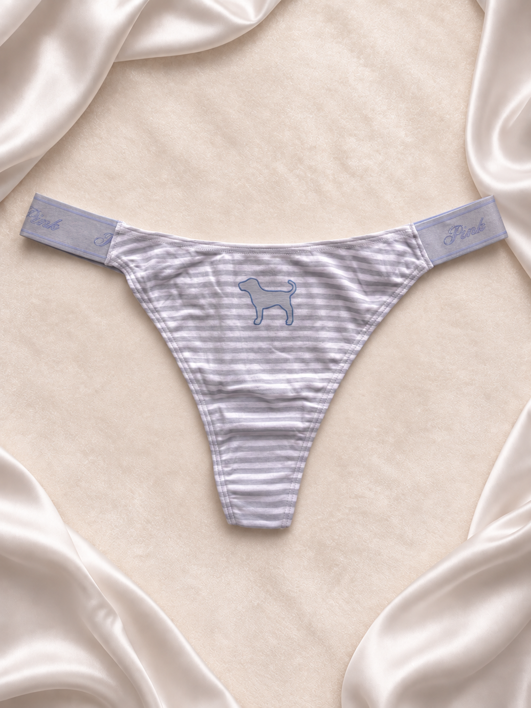 Panti Pink rayado gris con logo perrito, vista dos