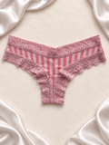 Panti rayado rosa con encaje, vista dos