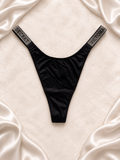 Panti V'S negro satinado con tiras logomanía, dorso