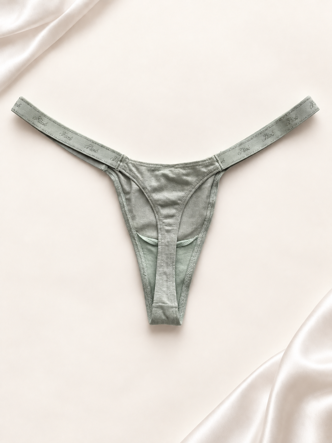 Panti verde menta de tiras finas, vista dorso